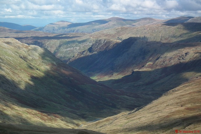 Looking down Langstrath from the track up to Ore Gap.