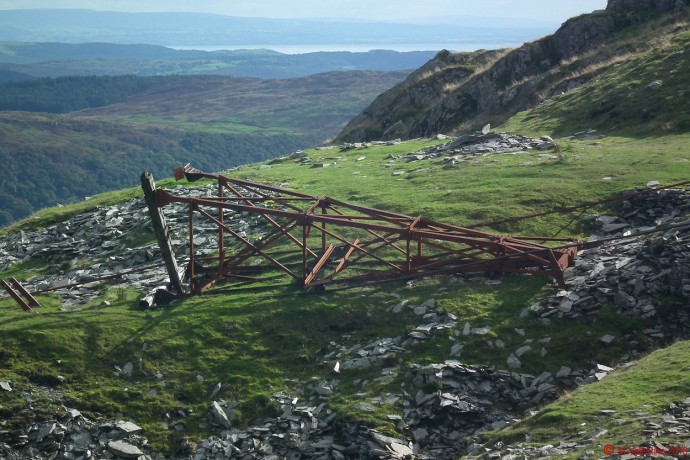 A rusting pylon at the abandoned quarry workings.