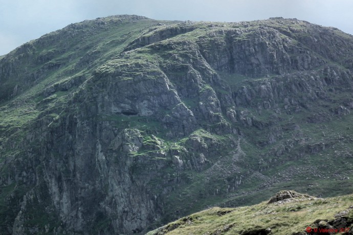 Priests Hole Cave on Dove Crag, from Hartsop above How ridge.