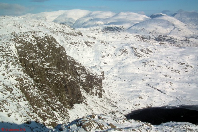 Pavey Ark and Stickle Tarn from Harrison Stickle summit.