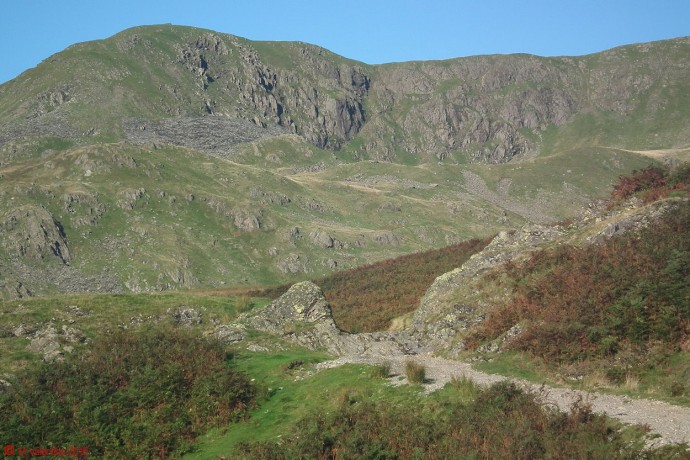 The second "rock door" on Walna Scar Road, with Brown Pike beyond.
