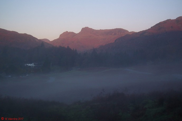 Sunrise on the Langdale Pikes.