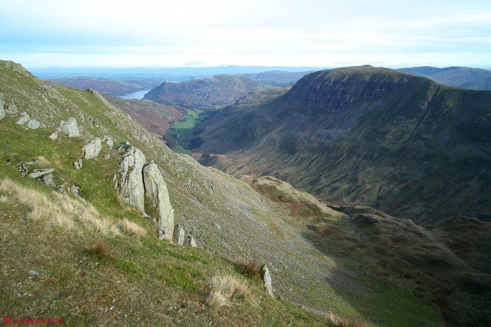 Looking east along Grisedale, with Ullswater in the distance, and St. Sunday Crag to right hand side.
